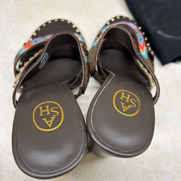 ASH Gold Studded/beaded Brown Leather Block Heels Strappy Sandals Sz 6.5 New - Picture 8 of 15